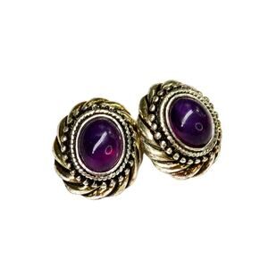 80s Vintage Avon Purple & Gold Stud Earrings Chunky Retro Glam Grandmacore